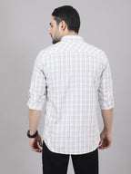 Kompanion Men's White/Beige Checks Shirt