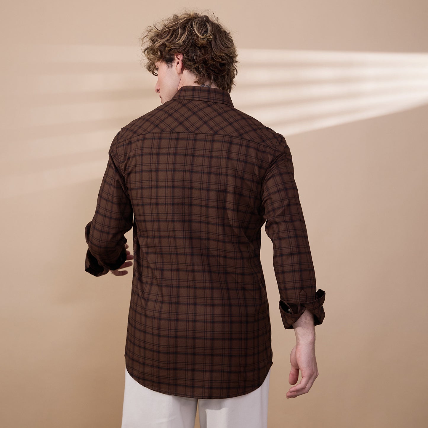 KOMPANION Men's Light Brown Checks Shirt