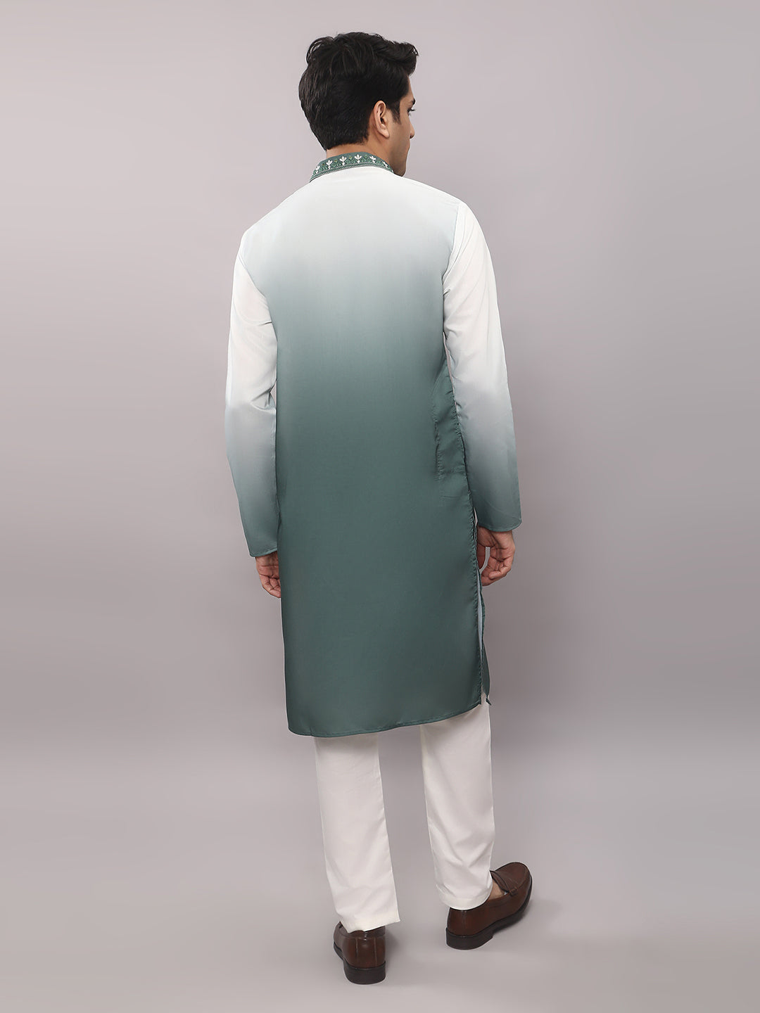 KOMPANION Men's Ombre Style Green Kurta