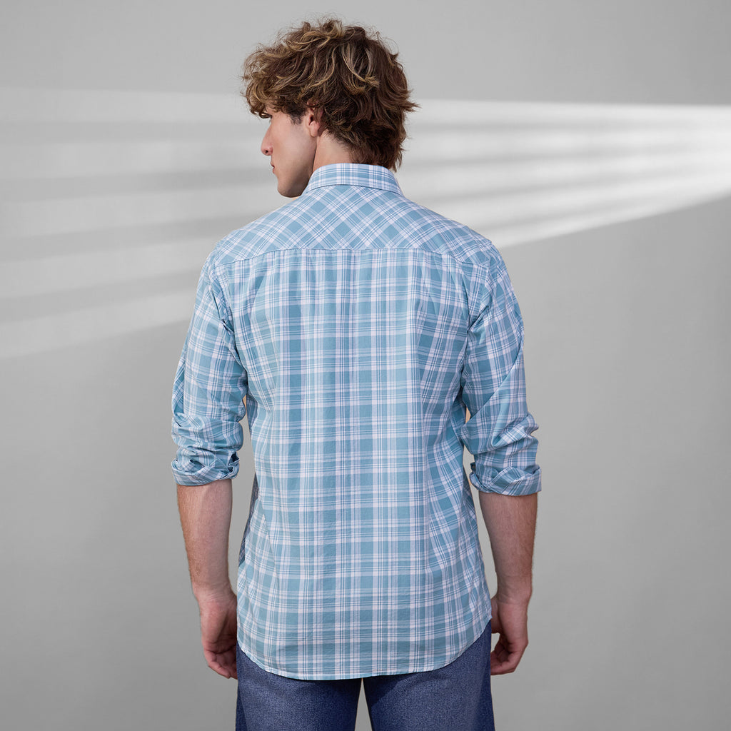 KOMPANION Men's Teal Blue Checks Shirt