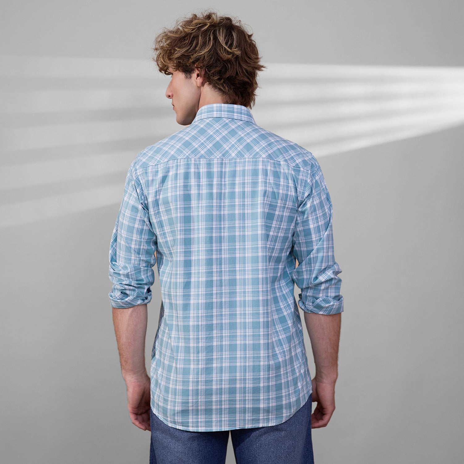 KOMPANION Men's Teal Blue Checks Shirt