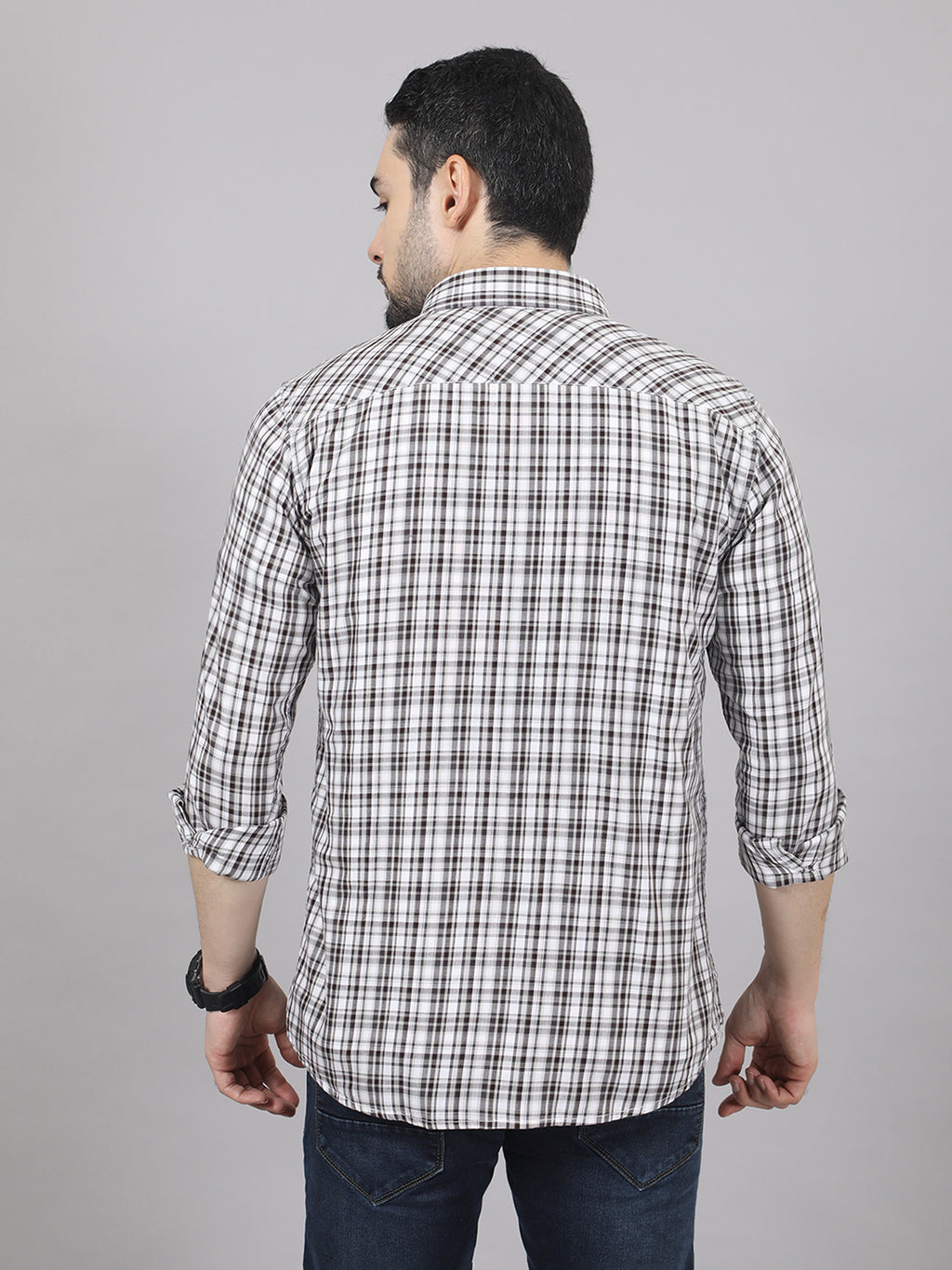 Kompanion Men's Brown/White Checks Shirt