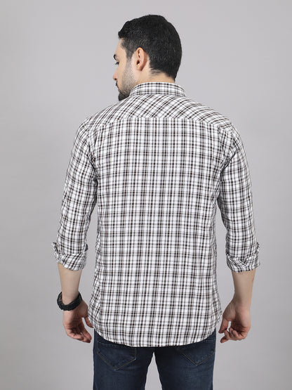 Kompanion Men's Brown/White Checks Shirt