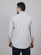 Kompanion Men's Grey/White Checks Shirt