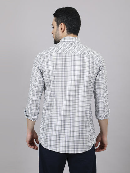Kompanion Men's Grey/White Checks Shirt
