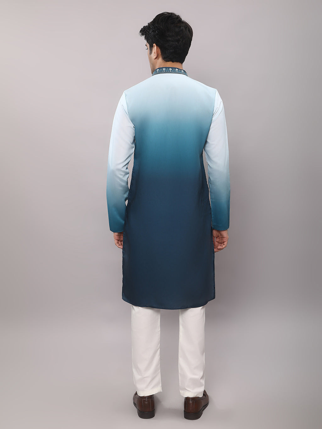 KOMPANION Men's Ombre Style Teal Blue Kurta
