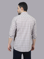 Kompanion Men's Peach/White Checks Shirt