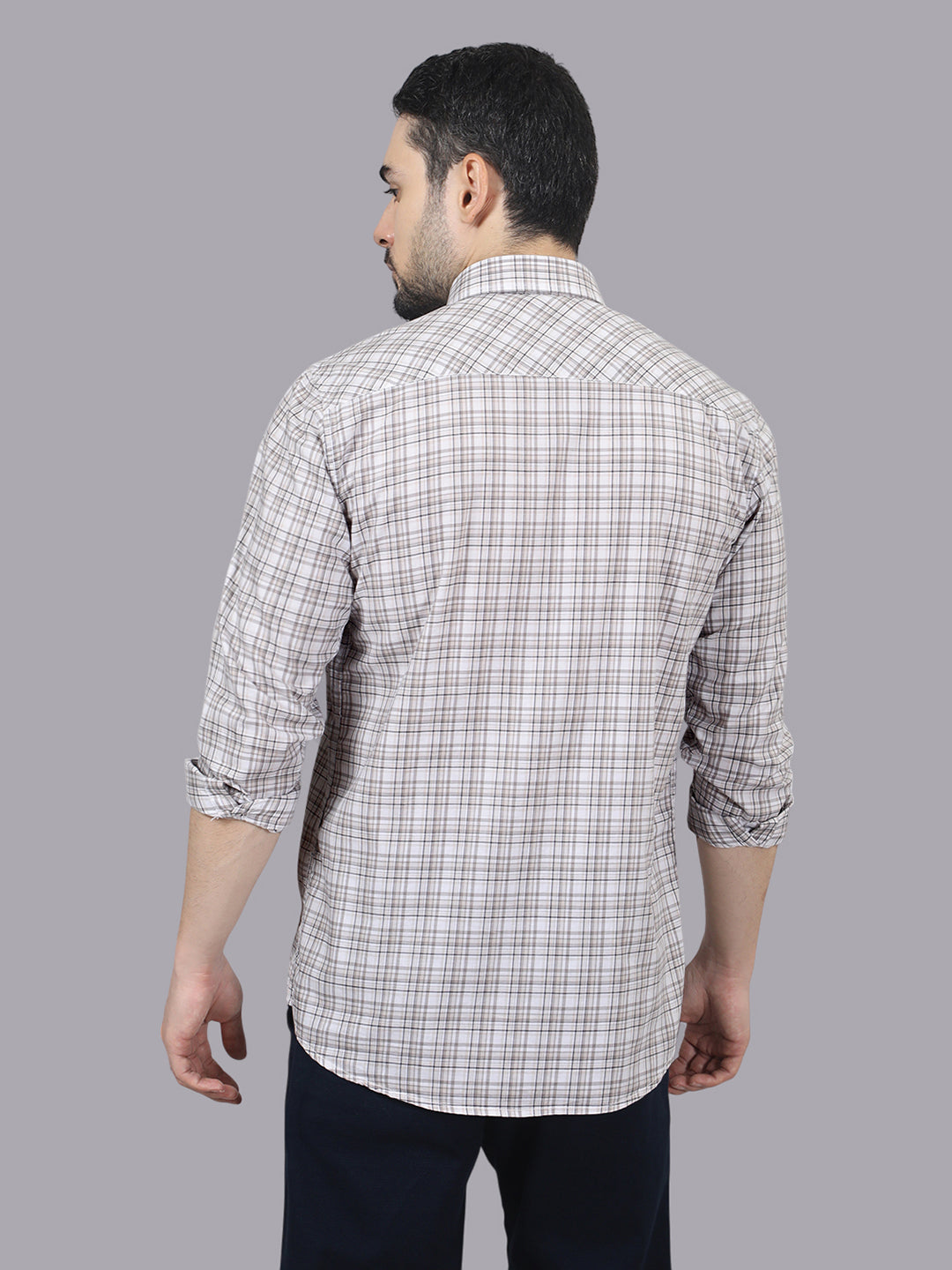 Kompanion Men's Peach/White Checks Shirt