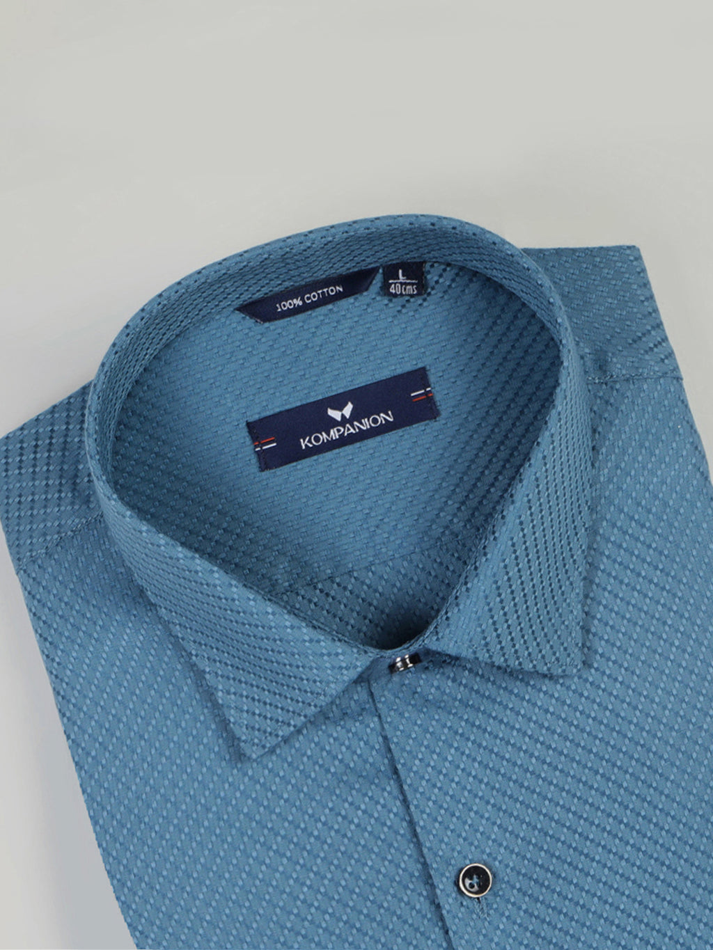 KOMPANION Men's Self structure Shirt - Teal Blue