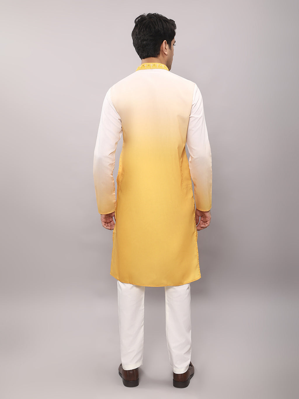 KOMPANION Men's Ombre Style Yellow Kurta