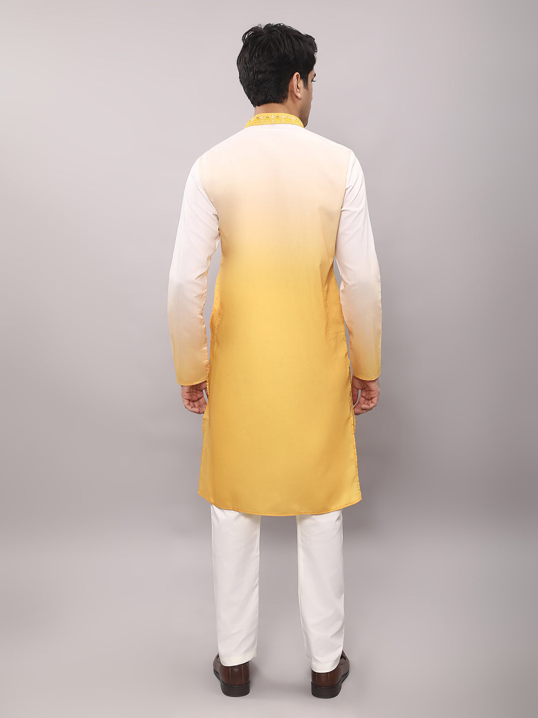 KOMPANION Men's Ombre Style Yellow Kurta
