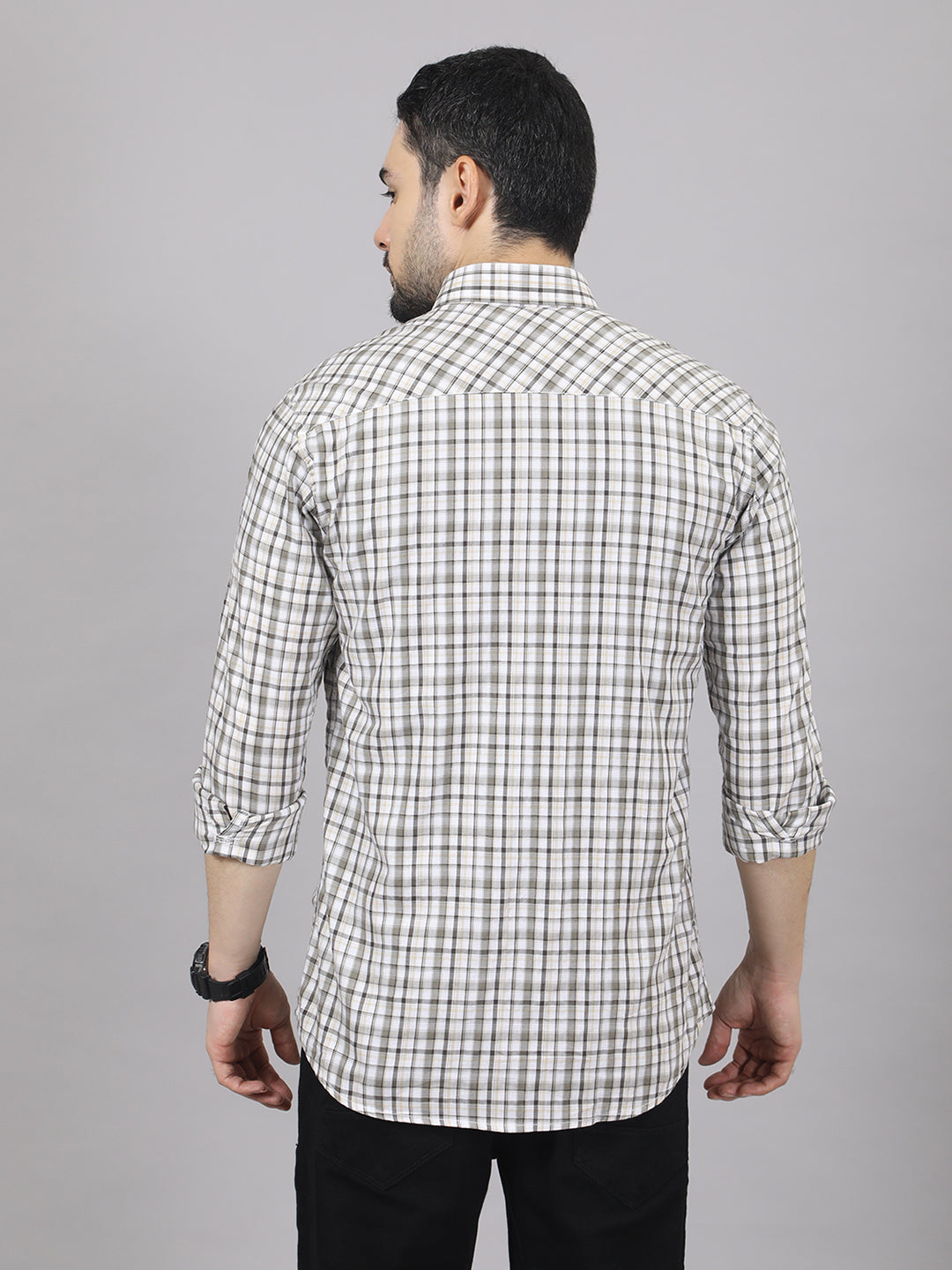 Kompanion Men's Light Brown/White Checks Shirt
