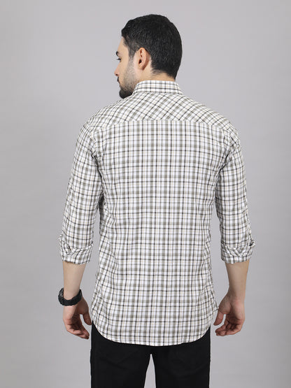 Kompanion Men's Light Brown/White Checks Shirt