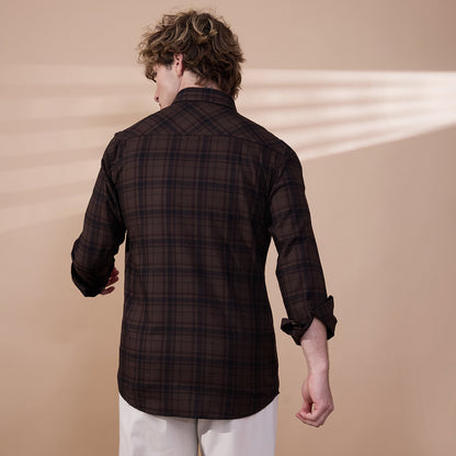 KOMPANION Men's Dark Brown Checks Shirt