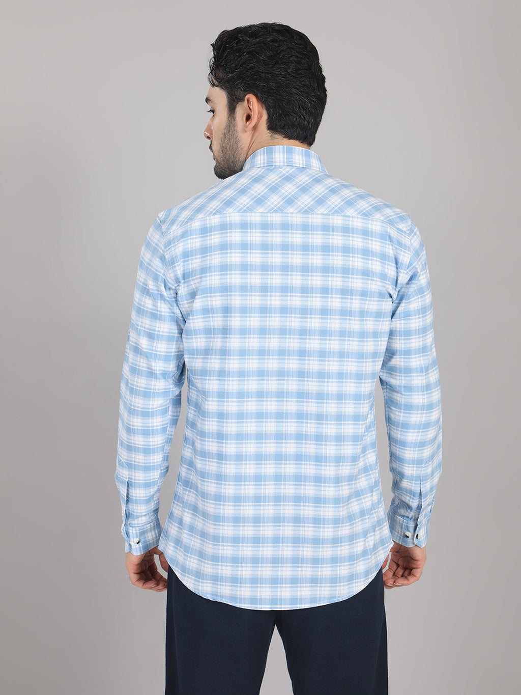KOMPANION Men's Light Blue Checks Shirt
