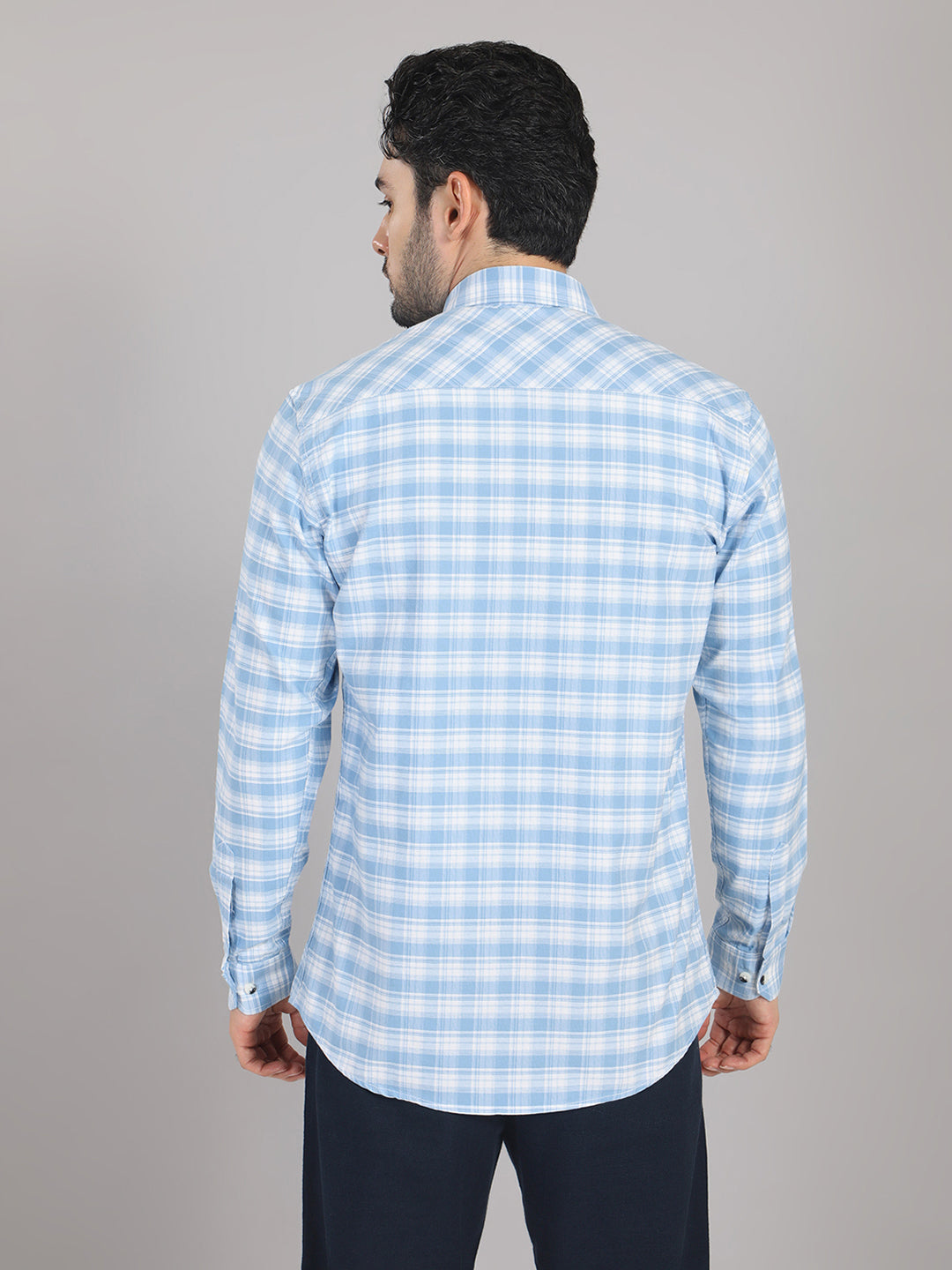 KOMPANION Men's Light Blue Checks Shirt