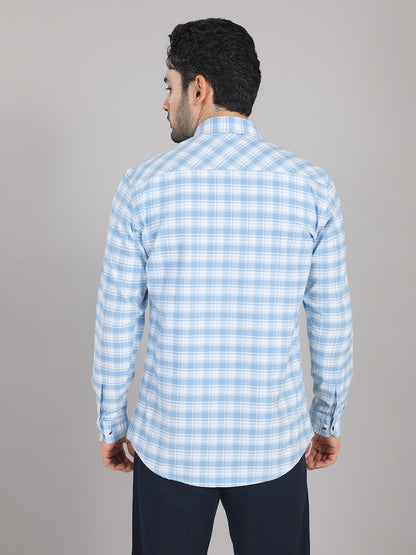 KOMPANION Men's Light Blue Checks Shirt