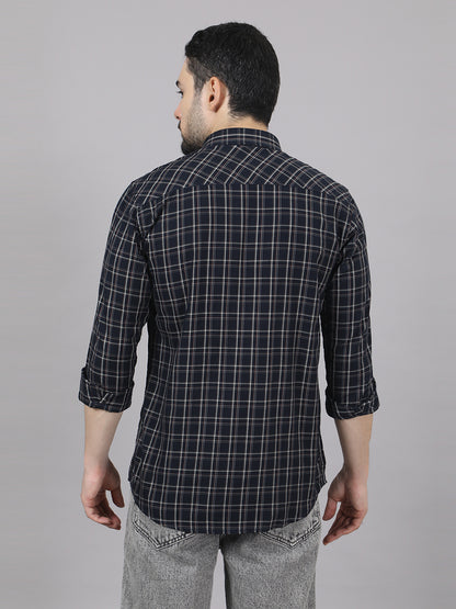 Kompanion Men's Black/Beige Checks Shirt