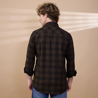 KOMPANION Men's Mehendi Green Checks Shirt