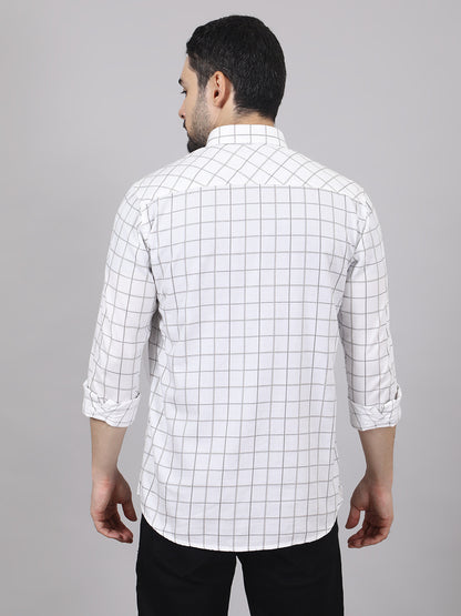 Kompanion Men's White Checks Shirt