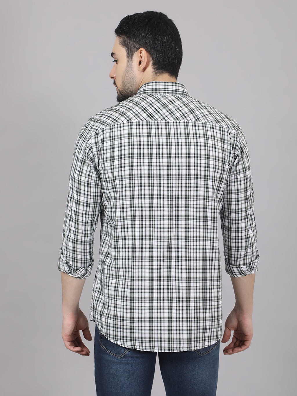 Kompanion Men's Green/White Checks Shirt