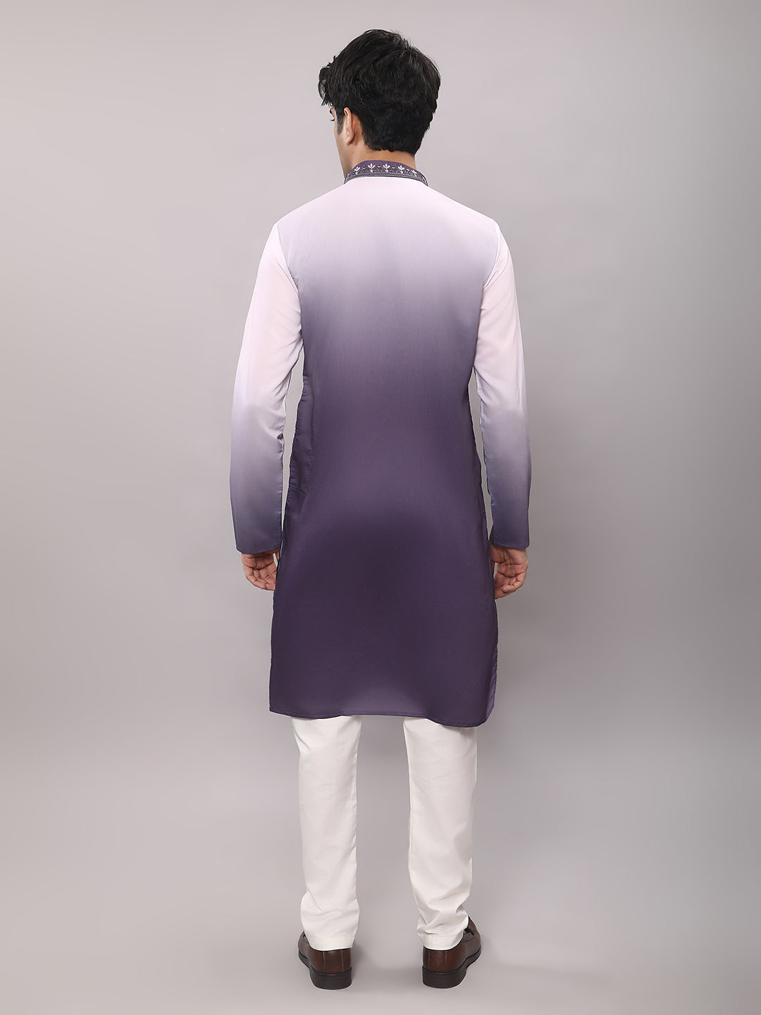 KOMPANION Men's Ombre Style Violet Kurta.