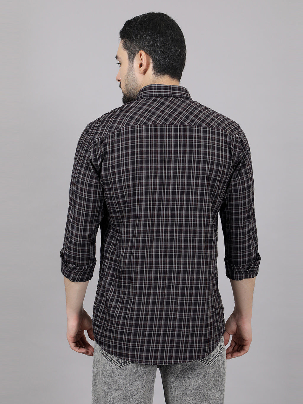 Kompanion Men's Grey/White Checks Shirt
