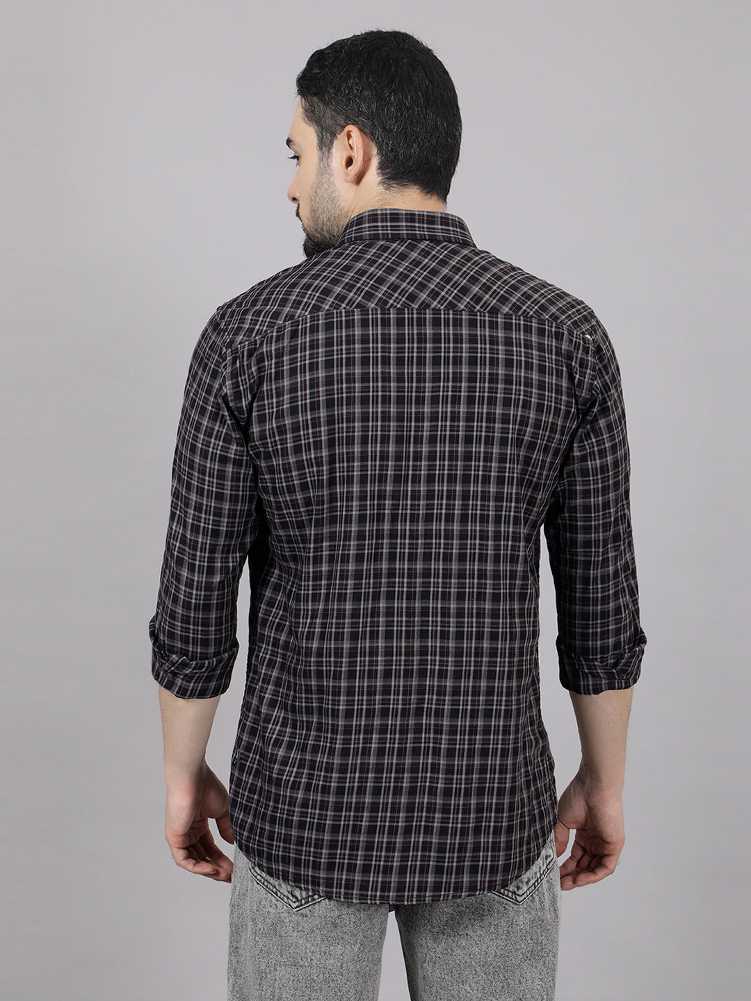Kompanion Men's Grey/White Checks Shirt