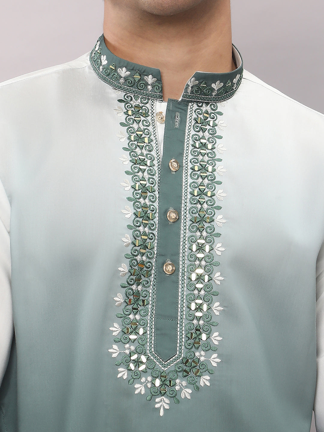 KOMPANION Men's Ombre Style Green Kurta