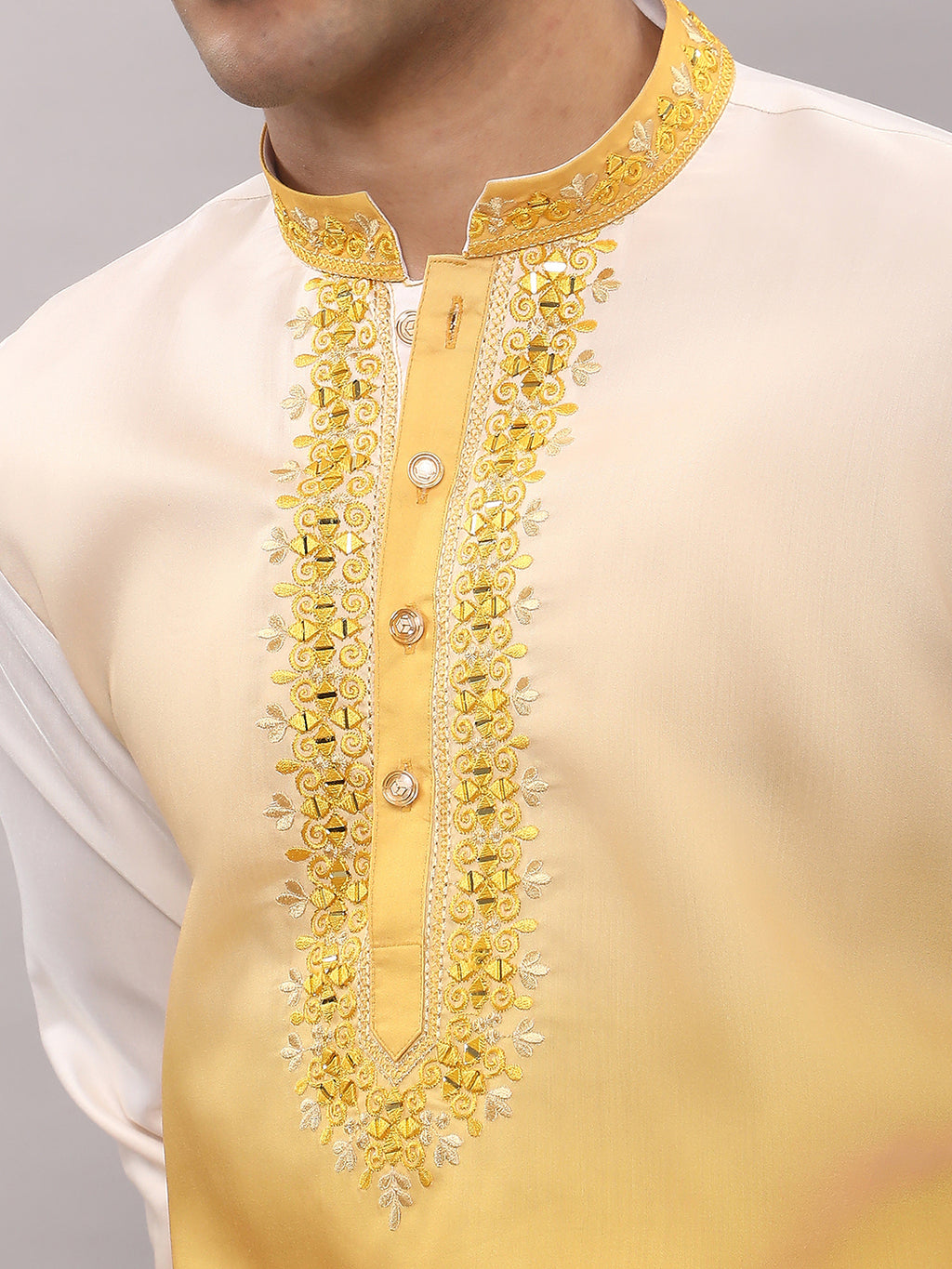 KOMPANION Men's Ombre Style Yellow Kurta