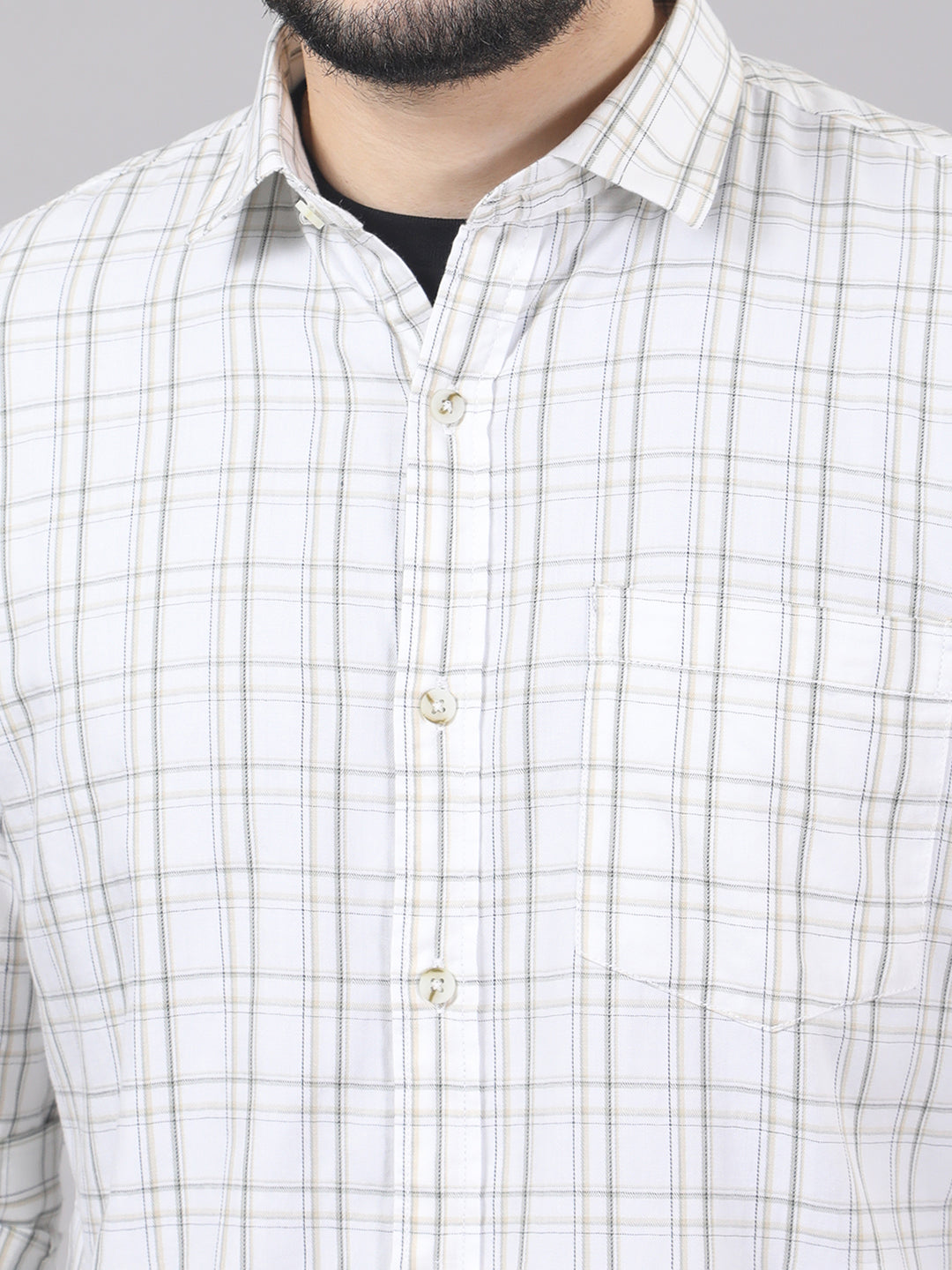 Kompanion Men's White/Beige Checks Shirt