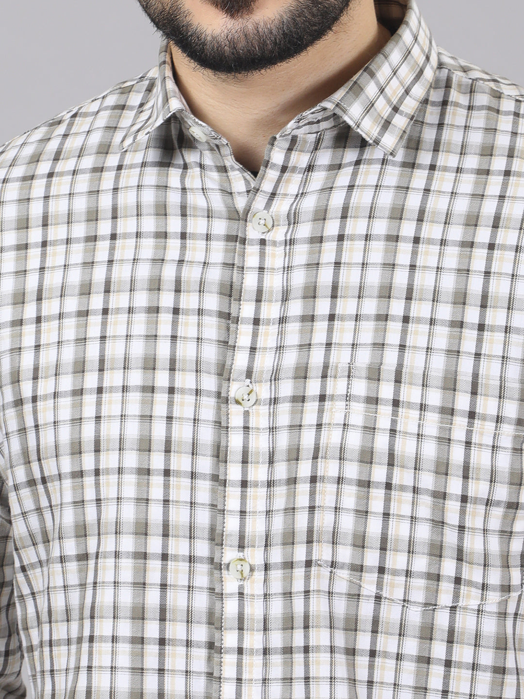 Kompanion Men's Light Brown/White Checks Shirt