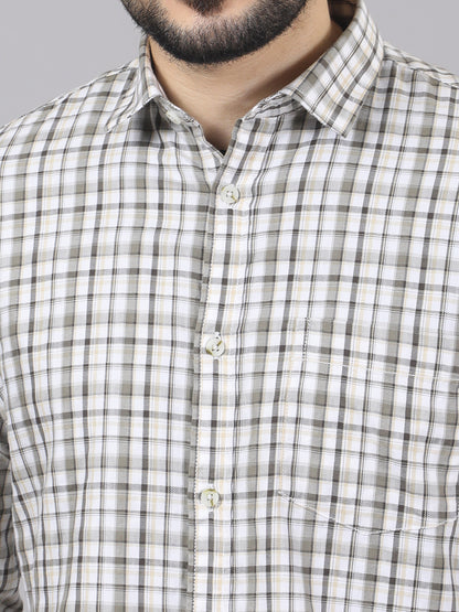 Kompanion Men's Light Brown/White Checks Shirt