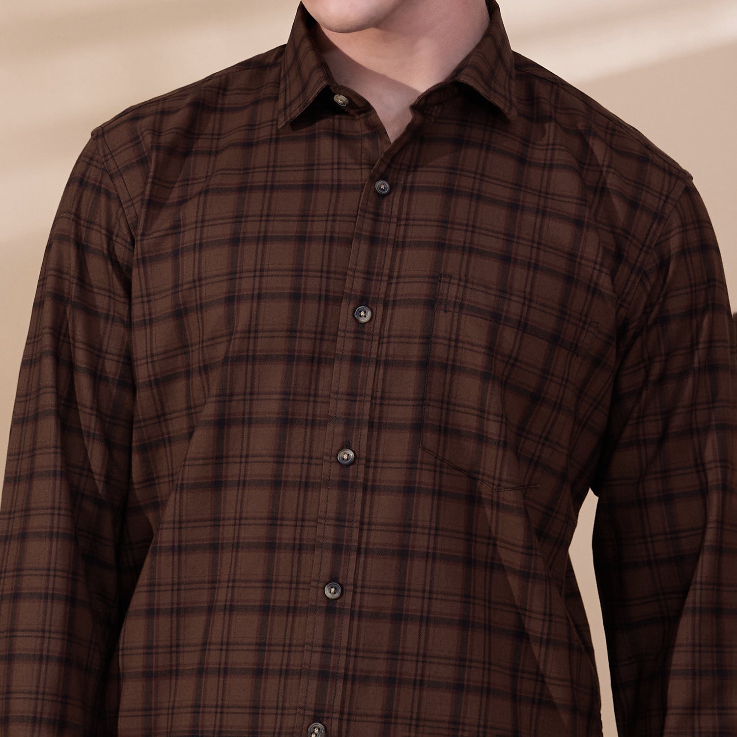 KOMPANION Men's Light Brown Checks Shirt
