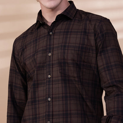 KOMPANION Men's Dark Brown Checks Shirt