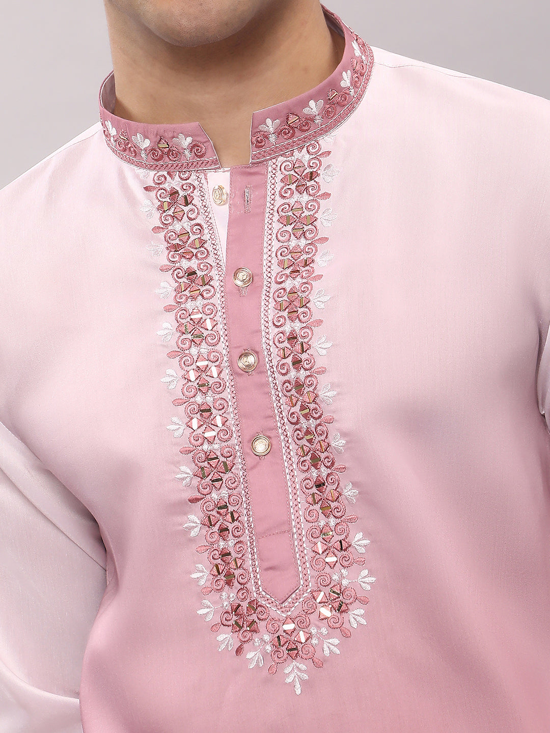 KOMPANION Men's Ombre Style Pink Kurta