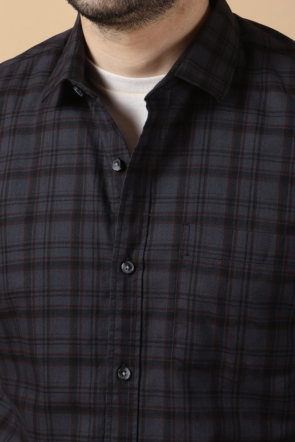 KOMPANION Men's Dark Grey Checks Shirt