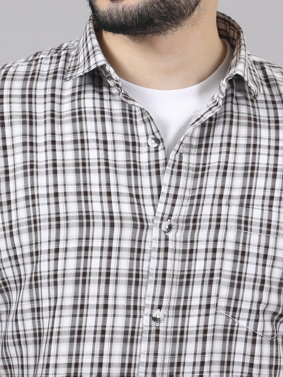 Kompanion Men's Brown/White Checks Shirt