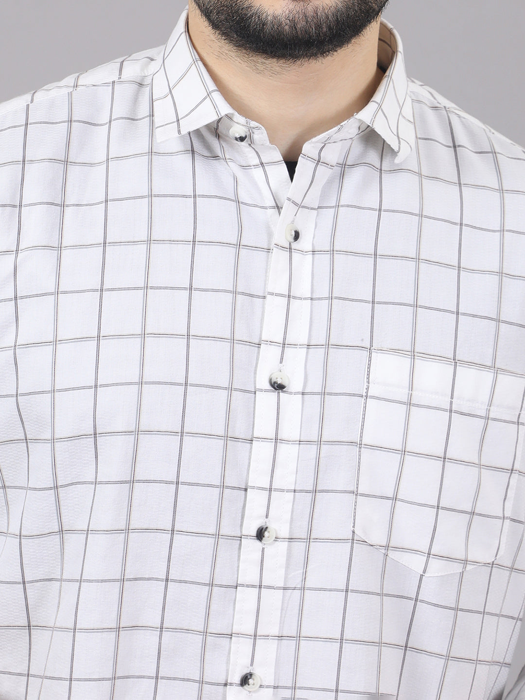 Kompanion Men's White Checks Shirt