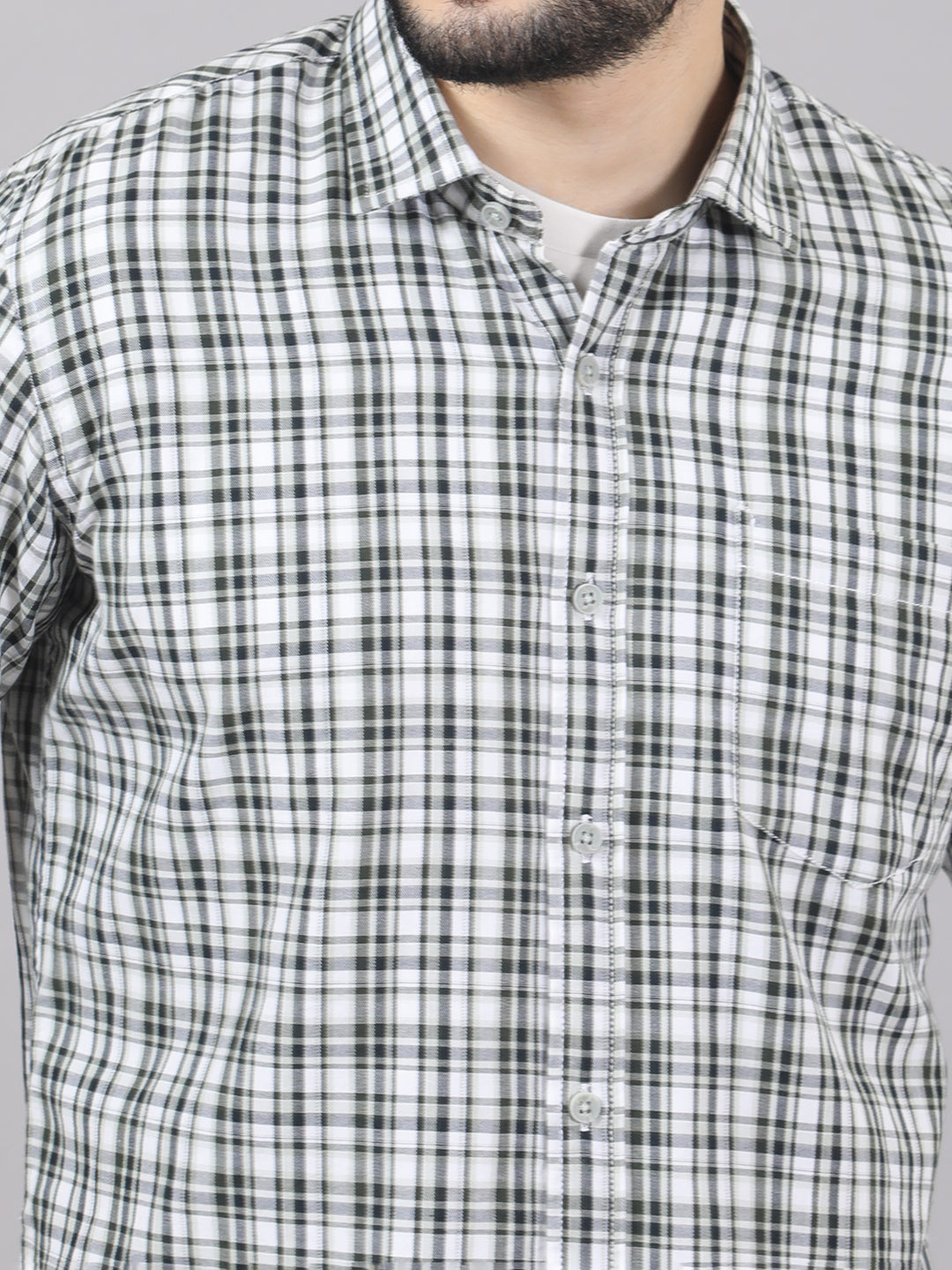 Kompanion Men's Green/White Checks Shirt