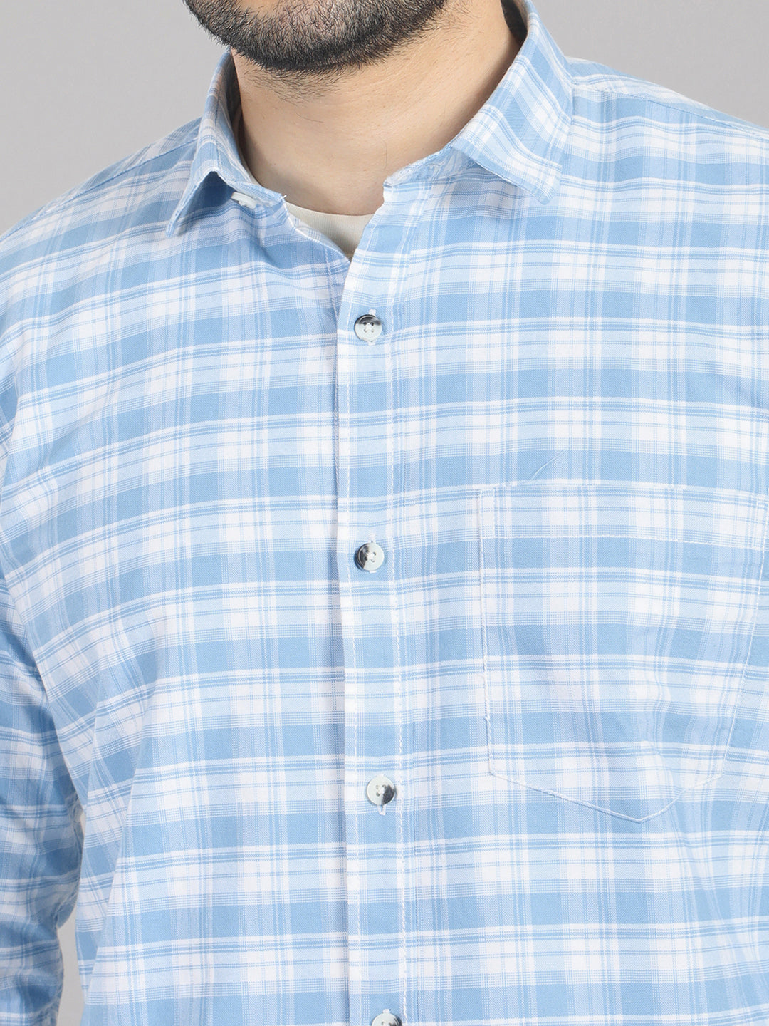 KOMPANION Men's Light Blue Checks Shirt