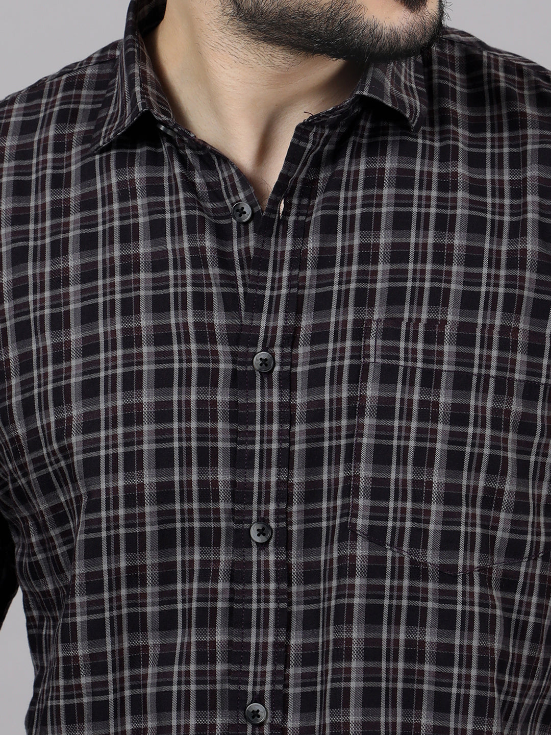 Kompanion Men's Grey/White Checks Shirt