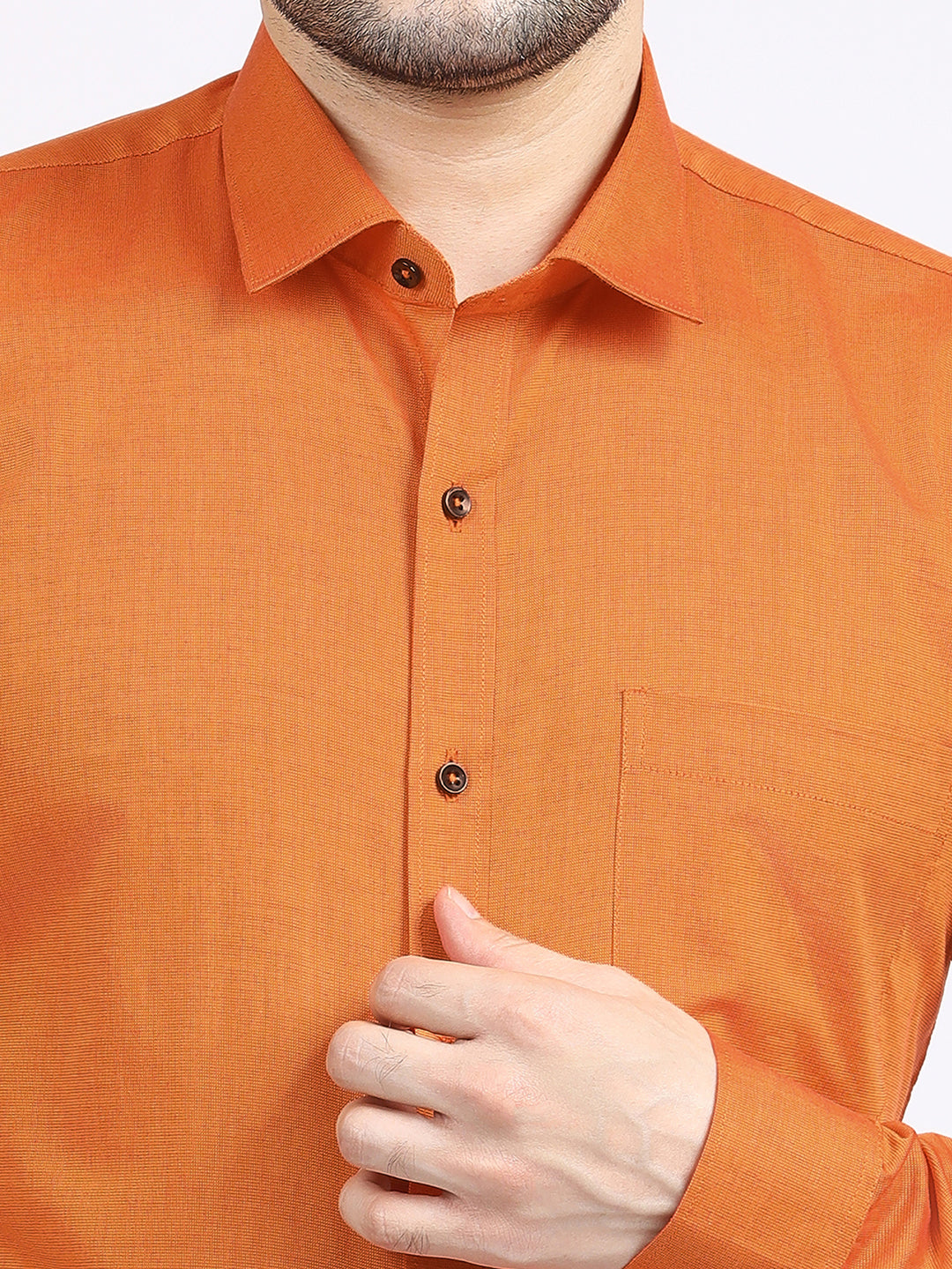 Men's Solid Orange Shirt - Allen Brown