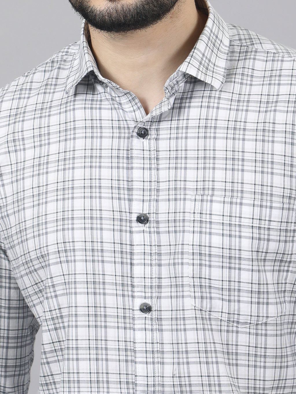Kompanion Men's Grey/White Checks Shirt