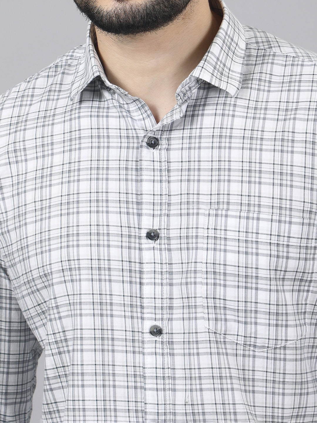 Kompanion Men's Grey/White Checks Shirt