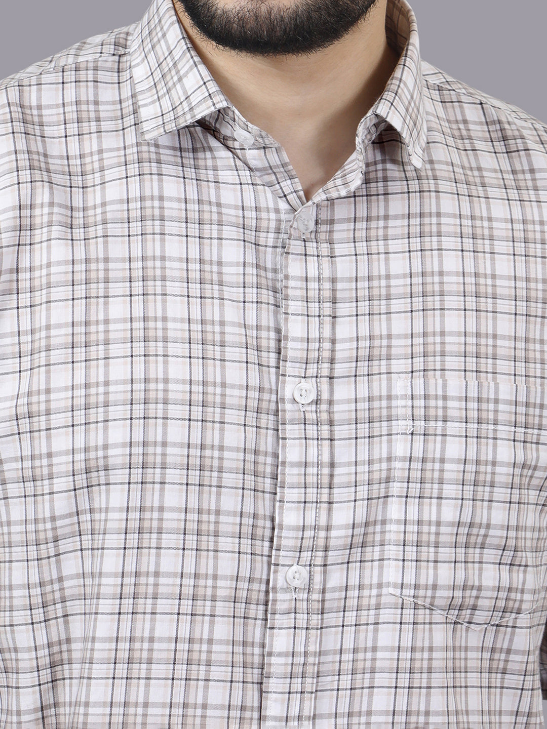 Kompanion Men's Peach/White Checks Shirt