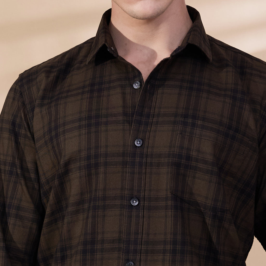 KOMPANION Men's Mehendi Green Checks Shirt