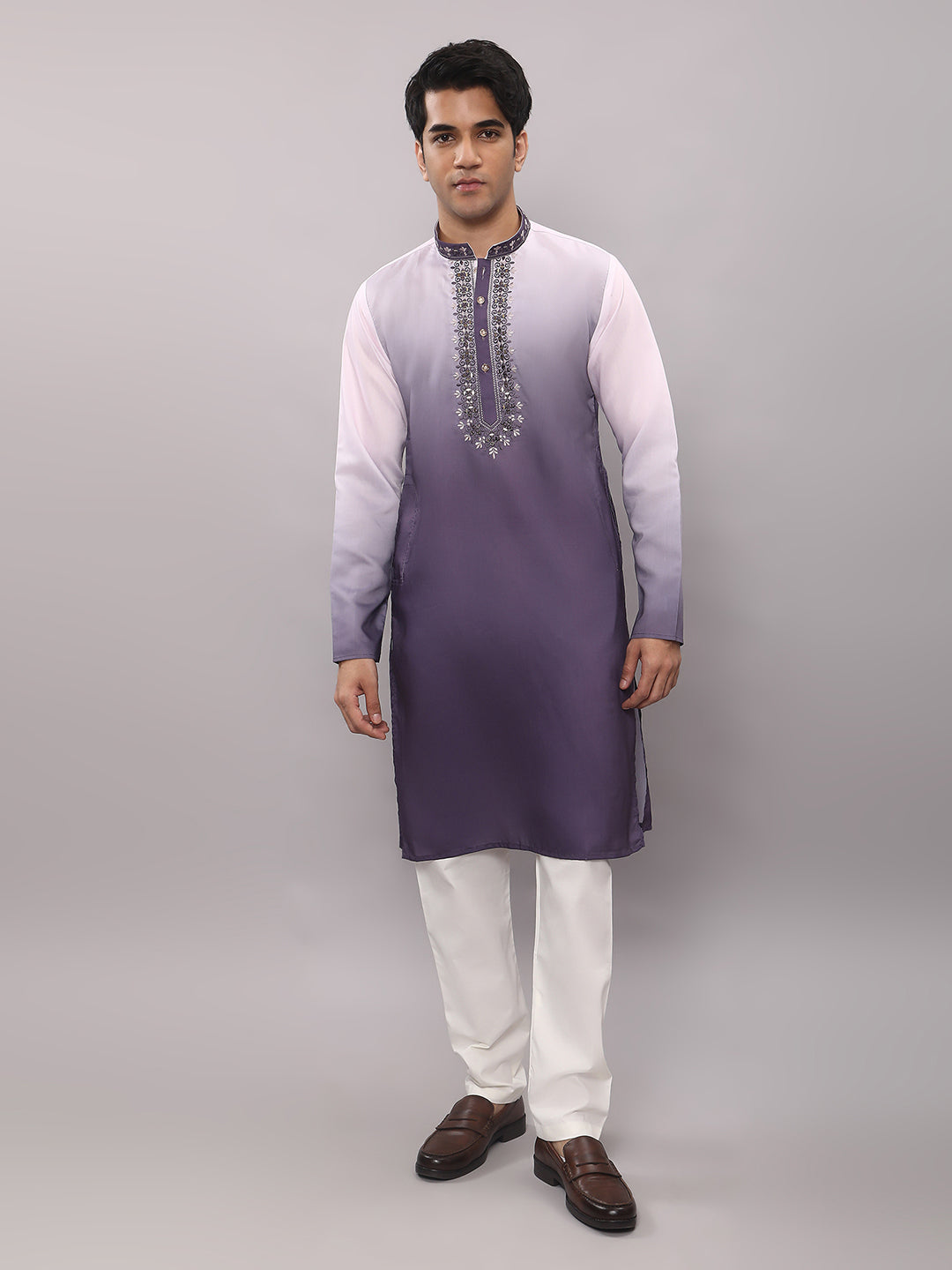 KOMPANION Men's Ombre Style Violet Kurta.