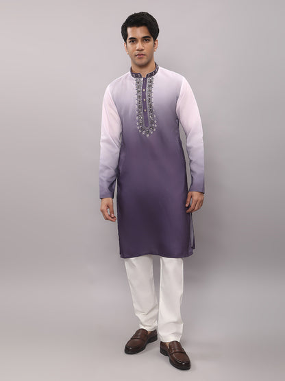 KOMPANION Men's Ombre Style Violet Kurta