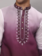 KOMPANION Men's Ombre Style Magenta Kurta
